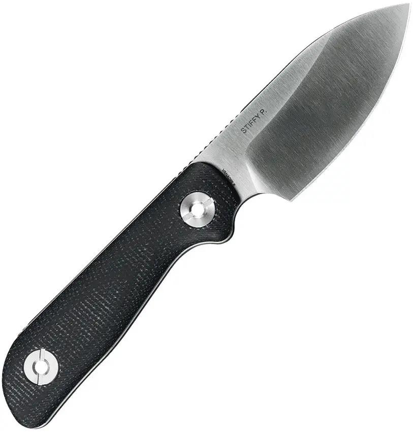 Kunwu Knives Stiffy P Fixed Blade Knife With Satin 3in Blade Full Tang Black Micarta Handle VANADIS8 Steel Outdoorsmen by Kunwu Knives