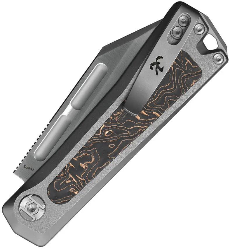 Kunwu Knives Geezer Slip Joint Knife J708T1 Premium EDC Blade Satin Elmax Titanium Gray Handle Copper Foil Inlay by Kunwu Knives