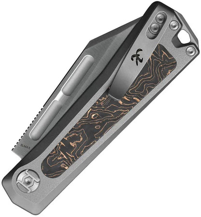 Kunwu Knives Geezer Slip Joint Knife J708T1 Premium EDC Blade Satin Elmax Titanium Gray Handle Copper Foil Inlay by Kunwu Knives