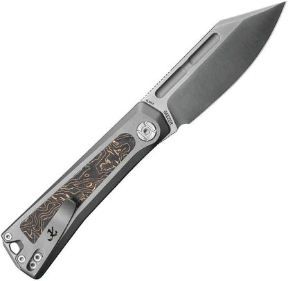 Kunwu Knives Geezer Slip Joint Knife J708T1 Premium EDC Blade Satin Elmax Titanium Gray Handle Copper Foil Inlay by Kunwu Knives