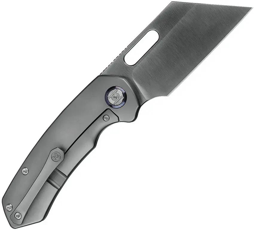 Kunwu Knives Primo Framelock Gray K710T1A Premium Vancron Steel Blade Satin Cleaver Titanium Handle EDC Ready by Kunwu Knives