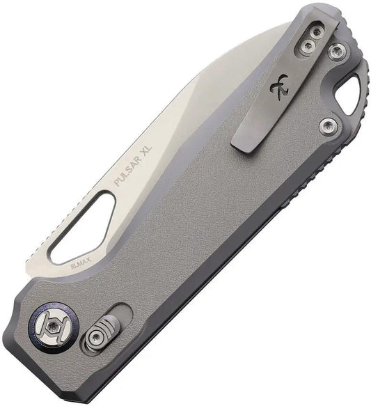 Kunwu Knives Pulsar XT Lock Op Orange Peel Titanium Handle X705XL-T2 EDC Knife With Elmax Drop Point Blade by Kunwu Knives