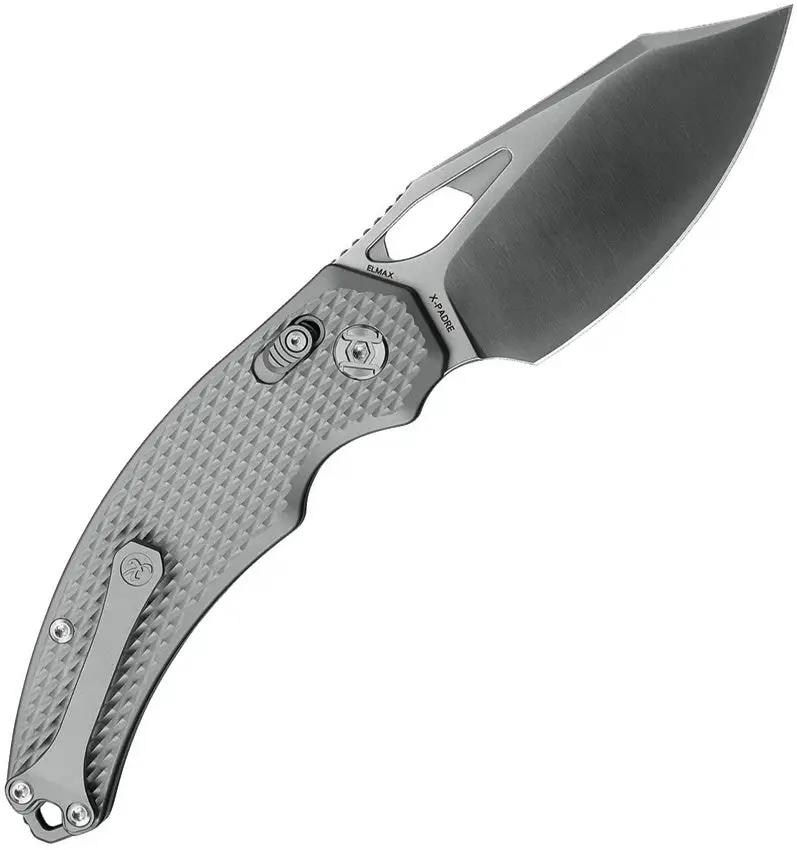 Kunwu Knives X Padre XT Lock Knife Satin Elmax Blade Gray Textured Titanium Handle Thumb Pull Pocket Clip Lanyard EDC by Kunwu Knives