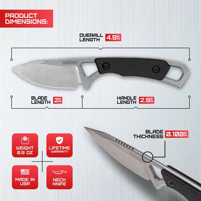 Kershaw Brace Fixed Blade 2085 – Compact Neck Knife, Maximum Utility