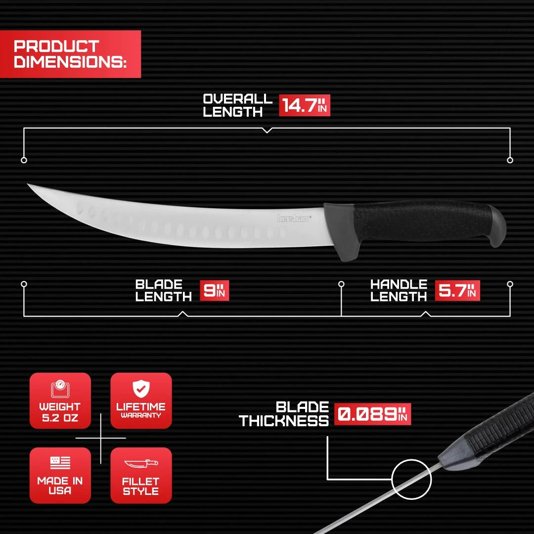 Kershaw 9-Inch Curved Fillet Knife – Effortless Filleting for Fish & Game by Kershaw