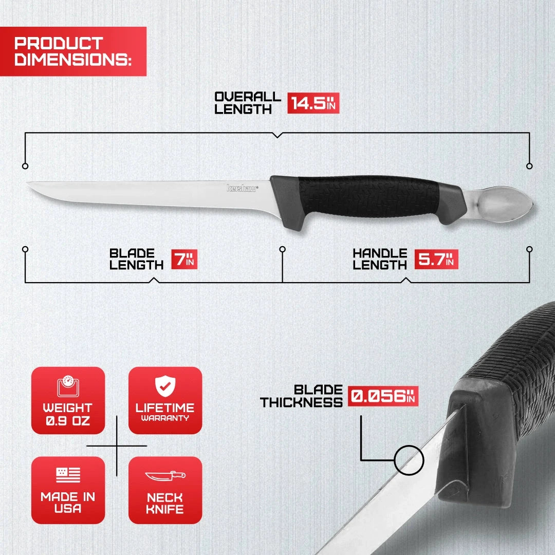 7 Inch Boning Knife With Spoon For Freshwater And Saltwater Fish Prep Anglers Fast Precise Tool by Kershaw