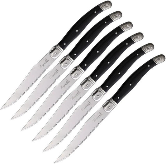 Laguiole Steak Knife Set Black 6 pc LAG6B 6PC BLACK WITH CASE by Laguiole