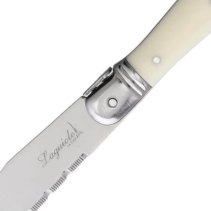 Laguiole 6 Piece Steak Knife Set White - Satin Serrated Blades With White Synthetic Handles In Presentation Box by Laguiole