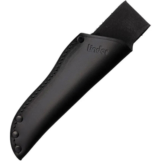 Linder Super Edge 1 Fixed Blade Knife - Satin ATS 34 3.63 Inch Blade Black Rubber Handle Leather Belt Sheath by Linder