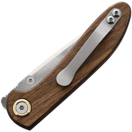 Leader Knives Fuga F103 Linerlock - Walnut Handle Folding Knife With 3.38in 4116 Stainless Blade And Pocket Clip by Leader Knives