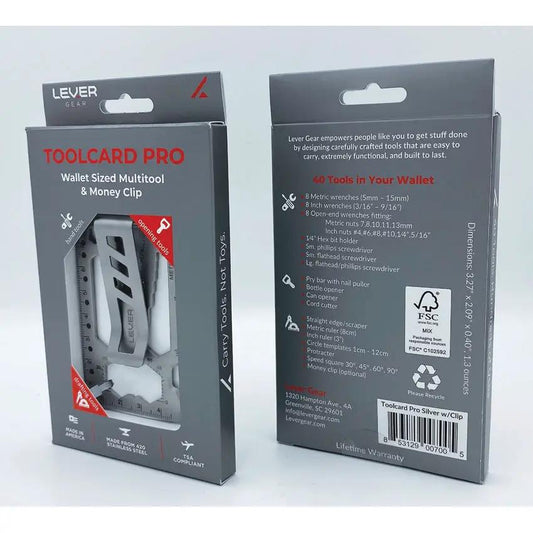 Lever Gear Toolcard Pro with Money Clip L1001R - All In One Compact Multitool With 8 Metric Wrenches and Hex Bit Holder by Lever Gear