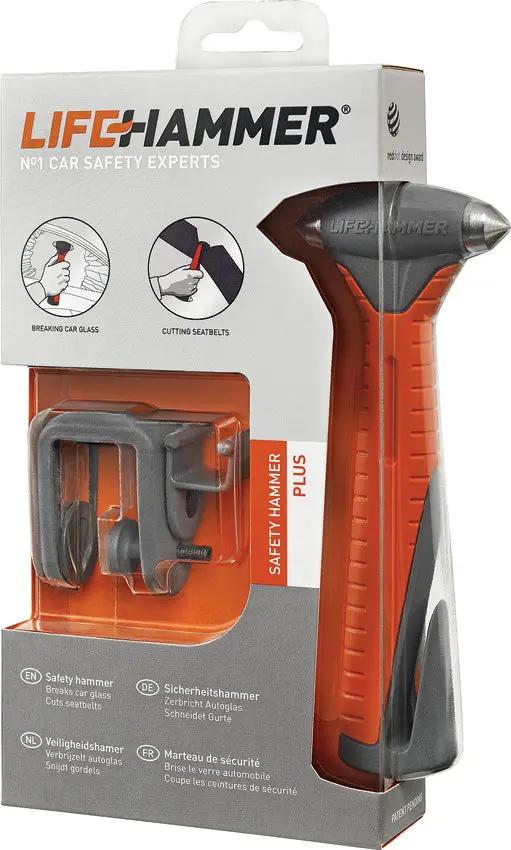 Lifehammer Safety Hammer Plus Orange - Auto Escape Tool To Escape After Car Crash With Double-Sided Glass Breakers by Lifehammer
