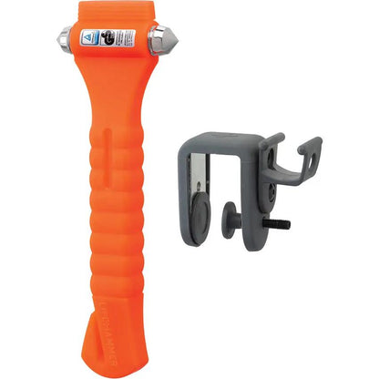 Lifehammer Safety Hammer Orange - Glass Breaker And Seat Belt Cutter That Glows In The Dark With Screwless Door Mount by Lifehammer