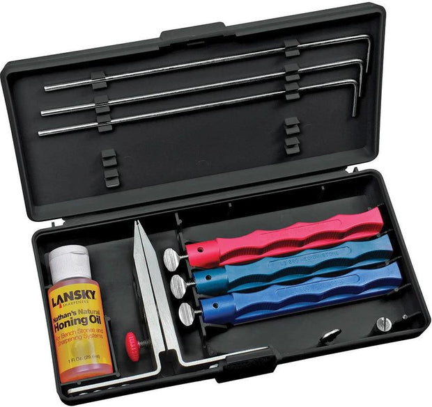 Lansky LKC03 Knife Sharpening System Precision Kit With Coarse Medium Fine Hones Angle Clamp For Knife Enthusiasts by Lansky