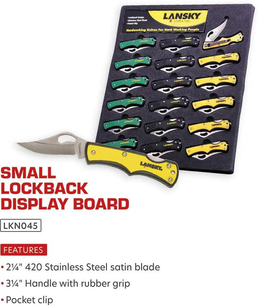 Lansky Small Lockback Knife Display 18 Piece Premium Stainless Blades and Corian Handles for Retailers by Lansky