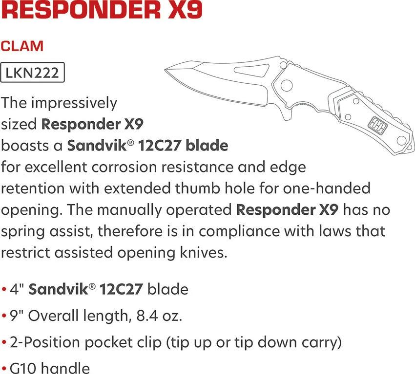 Lansky Responder X9 Linerlock Knife LKN222 5.5in Closed Sandvik 12C27 Blade G10 Handles EDC Ready by Lansky