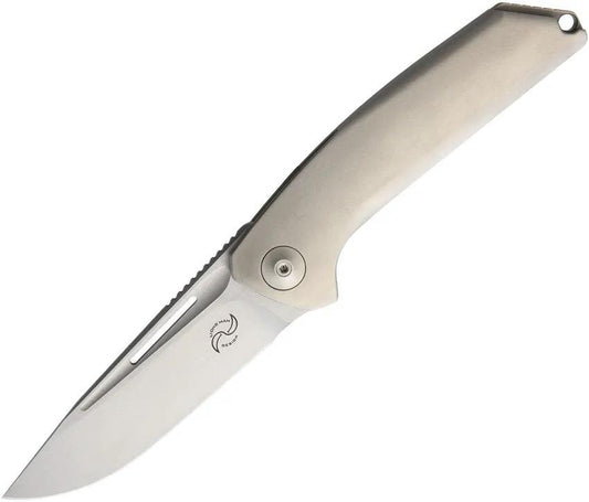 Liong Mah Designs Endevour Bling Framelock - S35VN Drop Point Blade Gray Matte Titanium Handle by Liong Mah Designs