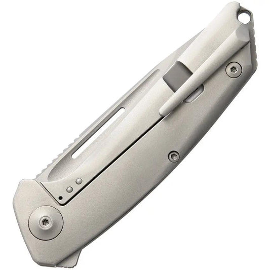 Liong Mah Designs Endevour Bling Framelock - S35VN Drop Point Blade Gray Matte Titanium Handle by Liong Mah Designs
