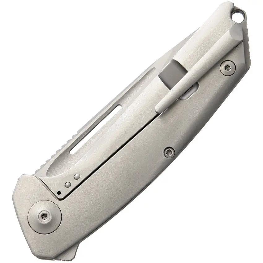 Liong Mah Designs Endevour Bling Framelock - S35VN Drop Point Blade Gray Matte Titanium Handle by Liong Mah Designs