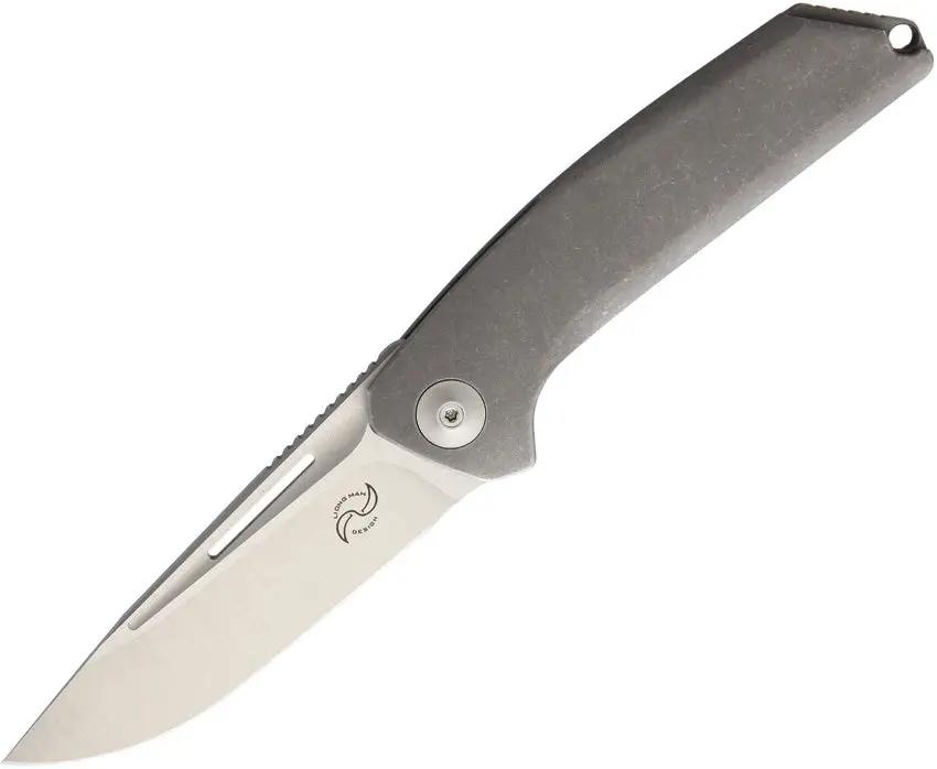 Liong Mah Designs Endevour Stonewash - 3.75in Satin Finish CPM S35VN Drop Point Blade Gray Titanium Handle by Liong Mah Designs