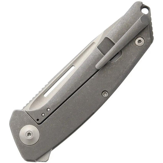 Liong Mah Designs Endevour Stonewash - 3.75in Satin Finish CPM S35VN Drop Point Blade Gray Titanium Handle by Liong Mah Designs
