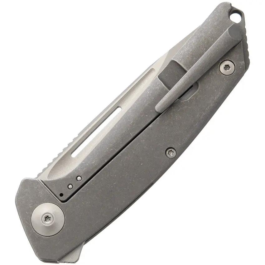 Liong Mah Designs Endevour Stonewash - 3.75in Satin Finish CPM S35VN Drop Point Blade Gray Titanium Handle by Liong Mah Designs