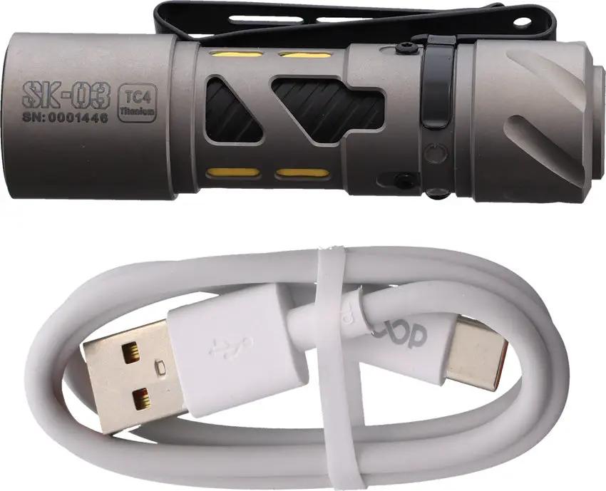 Loop Gear SK03 Flashlight Titanium SK03 TI - Rechargeable LED Flashlight With Turbo 1000-220 Lumens And 120m Beam by Loop Gear