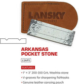 Lansky Soft Arkansas Pocket Stone Fine Grit Sharpener For Outdoor Knives With Grooves For Hooks And Points Pouch by Lansky