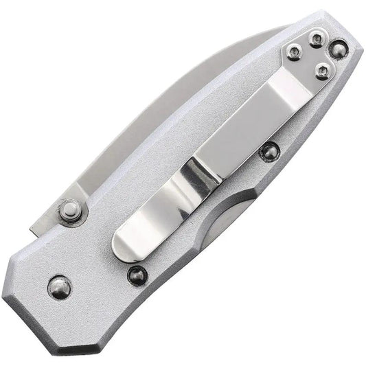 Lansky Lockback Knife 2.5 Inch Satin Blade For Everyday Carry Silver Aluminum Handle Etched Blade Pocket Clip by Lansky