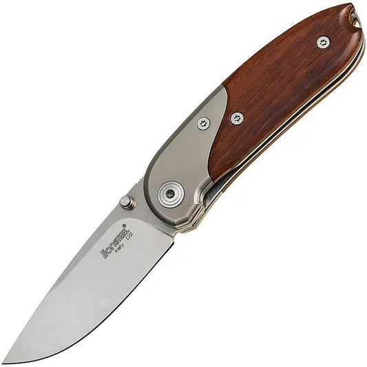 LionSteel Mini Premium Linerlock Santos Wood EDC Knife Two And A Quarter Inch D2 Blade Titanium Bolsters Pocket Clip by LionSTEEL