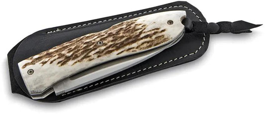 LionSteel Opera Lockback Knife Damascus Blade Stag Handle 4 Inch Closed For Collectors by LionSTEEL