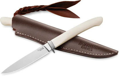 LionSteel AGO Fixed Blade Knife White Micarta Handle M390 Satin Blade 7 Inch Overall For Outdoor Enthusiasts by LionSTEEL