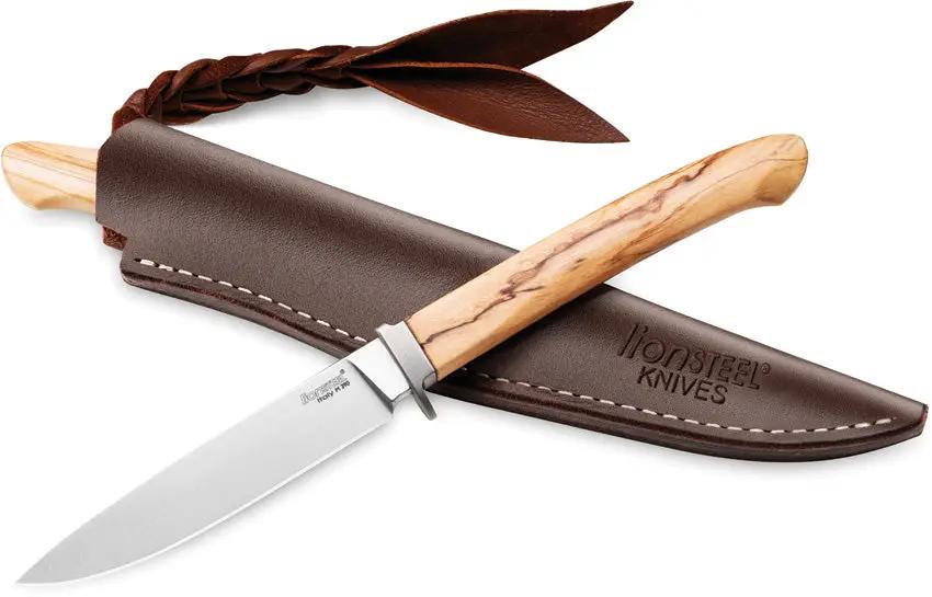 LionSTEEL AGO Fixed Blade Knife Olive Wood Handle M390 Satin Blade Titanium Guard For Outdoor Enthusiasts by LionSTEEL
