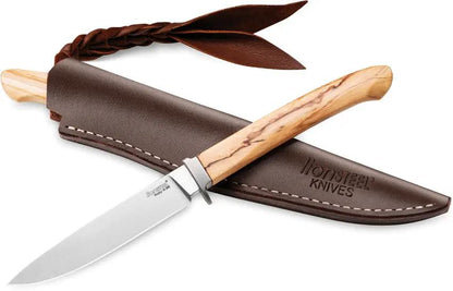 LionSTEEL AGO Fixed Blade Knife Olive Wood Handle M390 Satin Blade Titanium Guard For Outdoor Enthusiasts by LionSTEEL