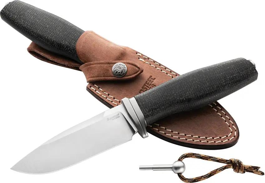 LionSTEEL ACHA Fixed Blade Knife With 4.25 Satin M390 Blade Black Burlap Micarta And Titanium Bolsters Outdoorsmen by LionSTEEL