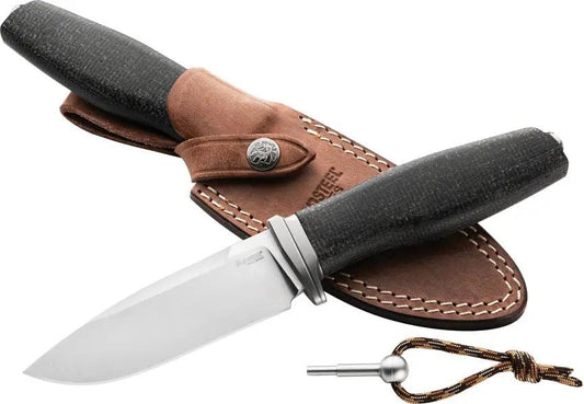 LionSTEEL ACHA Fixed Blade Knife With 4.25 Satin M390 Blade Black Burlap Micarta And Titanium Bolsters Outdoorsmen by LionSTEEL