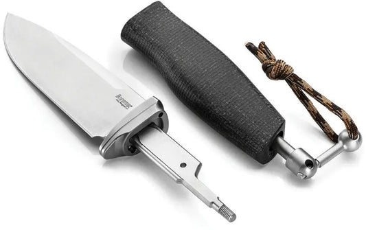 LionSTEEL ACHA Fixed Blade Knife With 4.25 Satin M390 Blade Black Burlap Micarta And Titanium Bolsters Outdoorsmen by LionSTEEL