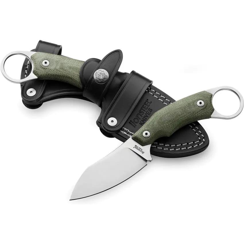 LionSTEEL H1 Fixed Blade Skinner Knife With M390 Stonewash Finish Green Canvas Micarta Handle Full Tang For Hunters by LionSTEEL