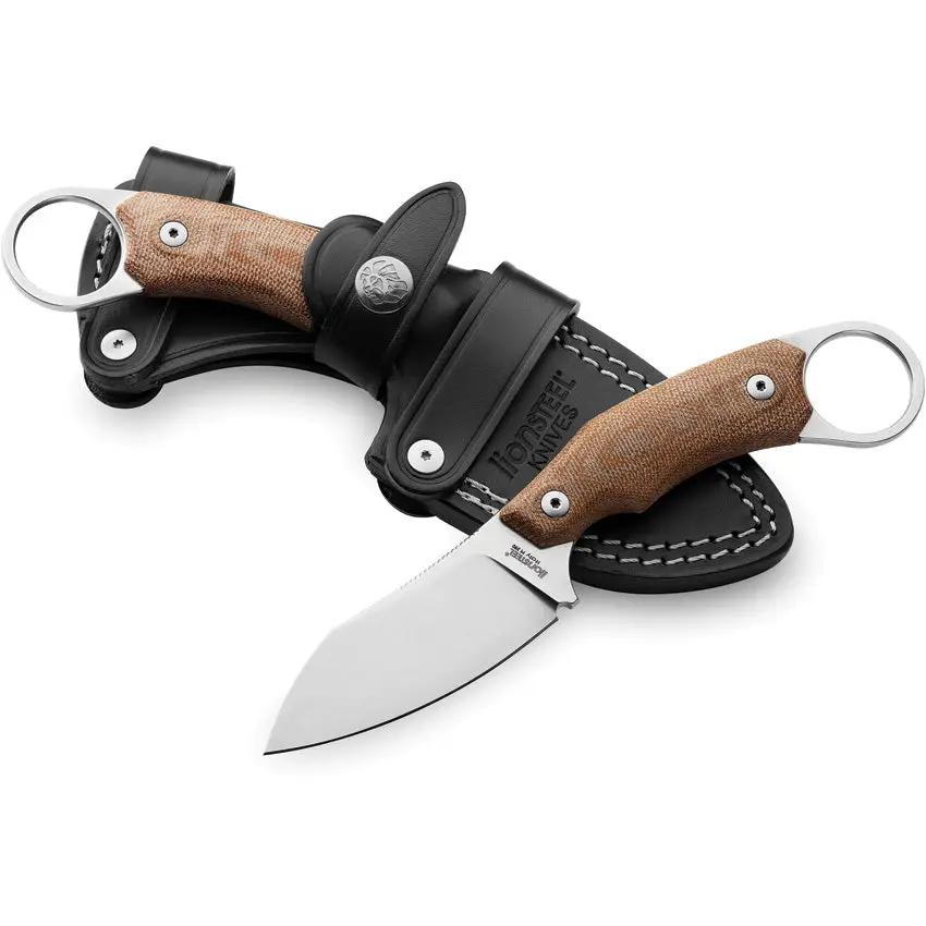 LionSteel H1 Skinner Fixed Blade Knife For Hunters Premium M390 Steel Full Tang With Finger Ring And Leather Belt Sheath by LionSTEEL