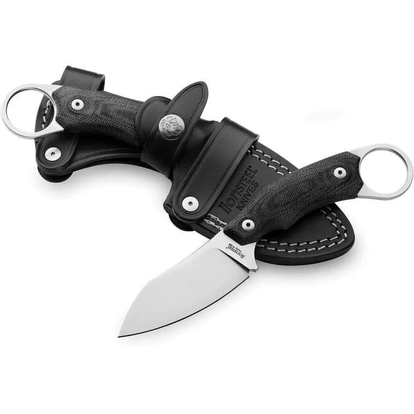 LionSTEEL H1 Skinner Fixed Blade M390 3 Inch Black G10 Handle Full Tang Finger Ring Premium Leather Sheath For Hunters by LionSTEEL