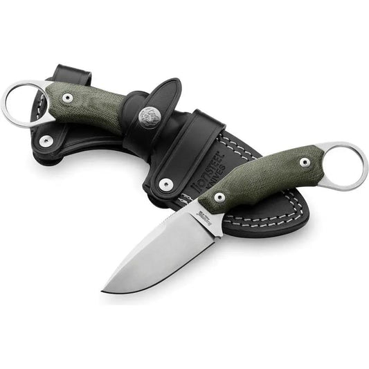 LionSTEEL H2 Fixed Blade Knife M390 Drop Point With Green Canvas Micarta Handle Full Tang For Outdoor Enthusiasts Sheath by LionSTEEL
