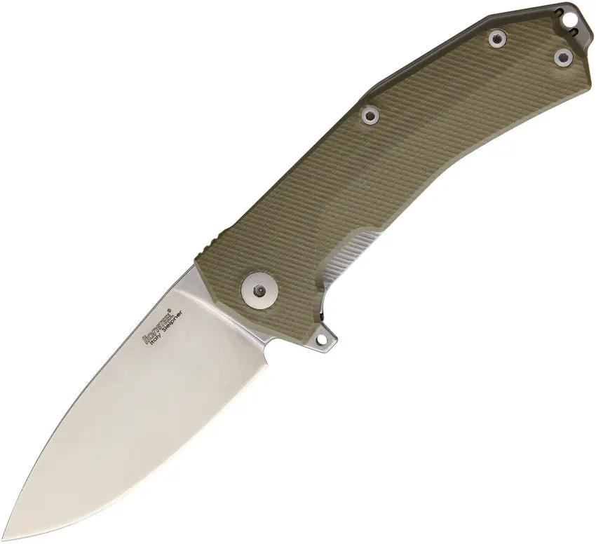 LionSTEEL KUR Linerlock Knife EDC Green G10 Sleipner Steel IKBS Drop Point Extended Tang Lanyard Hole Pocket Clip by LionSTEEL