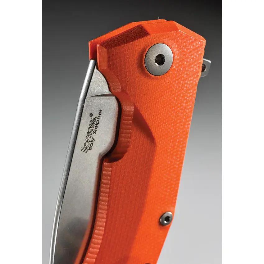 LionSteel KUR Orange G10 IKBS Drop Point EDC Knife For Outdoor Enthusiasts Premium Sleipner Steel Stonewash by LionSTEEL