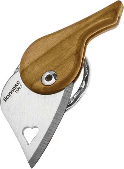 LionSTEEL LionBeat Olive Wood Keyring Knife LB UL Compact EDC with Heart Cutout AISI 440 Stainless by LionSTEEL