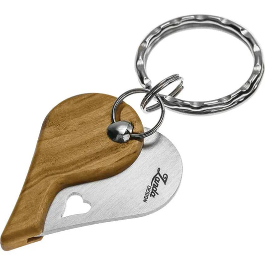 LionSTEEL LionBeat Olive Wood Keyring Knife LB UL Compact EDC with Heart Cutout AISI 440 Stainless by LionSTEEL