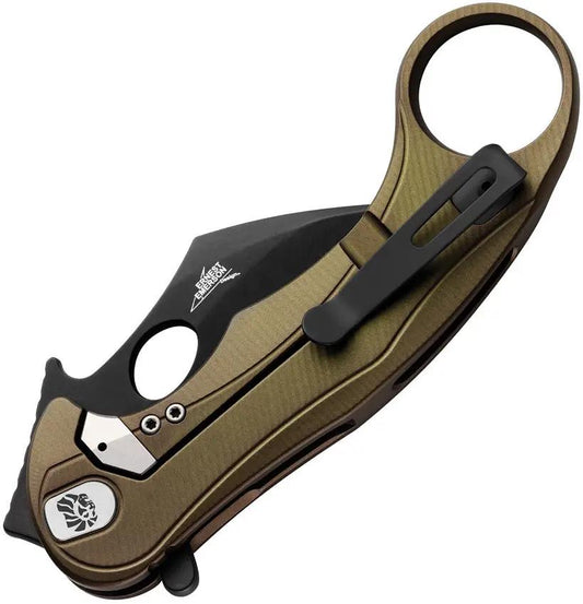 LionSteel Leone Mid Framelock Karambit Knife With Green PVD Aluminum Handle And M390 Blade For EDC Enthusiasts by LionSTEEL