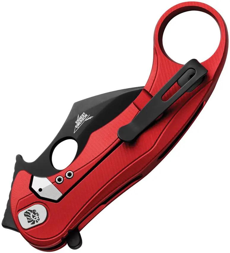 LionSteel Leone Mid Framelock Karambit EDC Knife M390 Black PVD Red Aluminum Handle by LionSTEEL