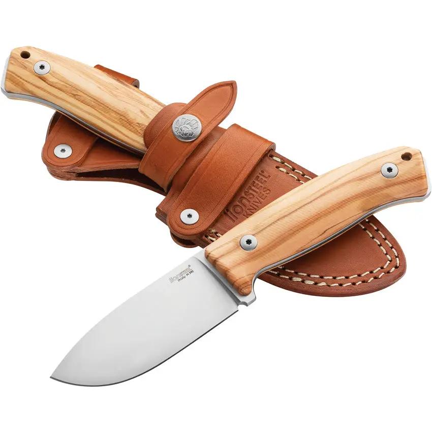 LionSteel M2M Fixed Blade Knife Olive Wood Handle M390 Full Tang with Lanyard Hole and Belt Sheath for EDC Enthusiasts by LionSTEEL