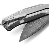 LionSteel Myto Framelock Damascus Gray Titanium Handle With Extended Tang And Glass Breaker For EDC Enthusiasts by LionSTEEL
