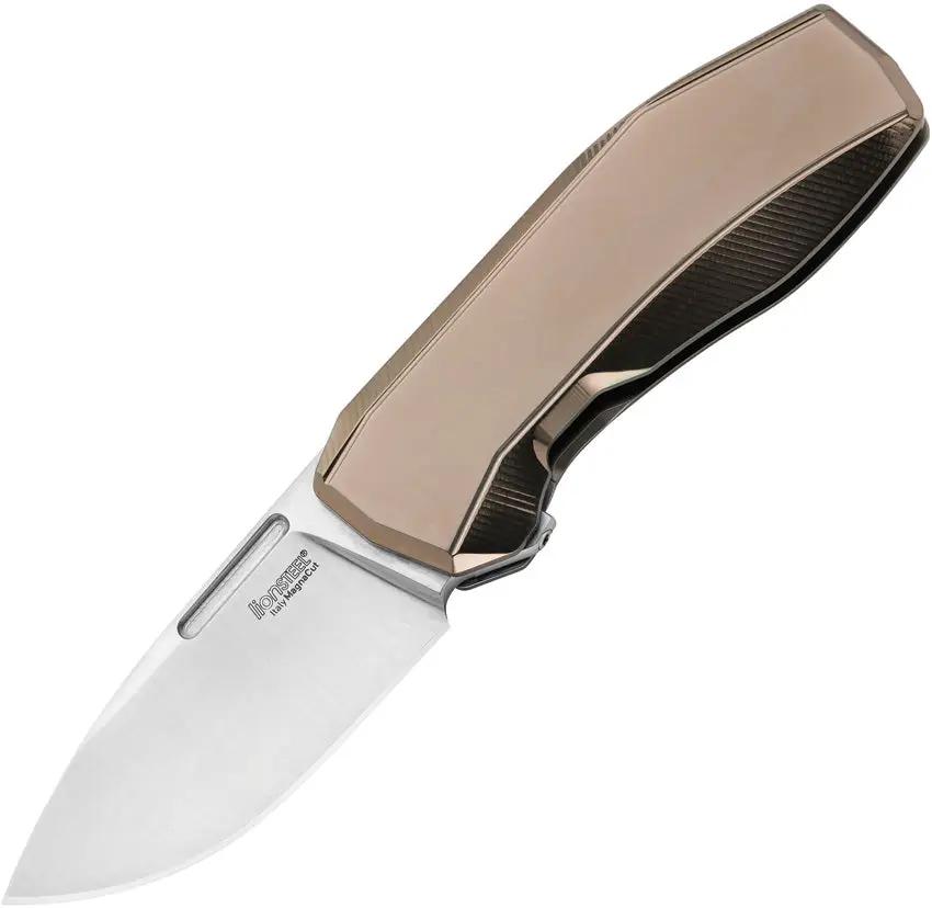 LionSTEEL N.ONE Framelock Knife For EDC Enthusiasts With MagnaCut Blade Bronze Titanium Handle Extended Tang by LionSTEEL